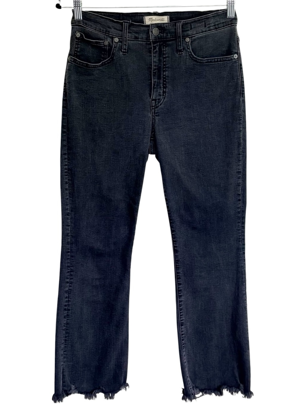 MADEWELL Cali Demi Boot Jeans High Rise Raw Hem Black Denim Women 28